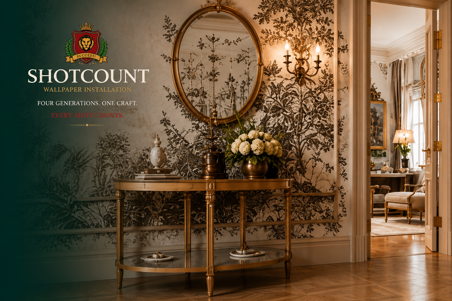 Elegant wallpaper installation interior
