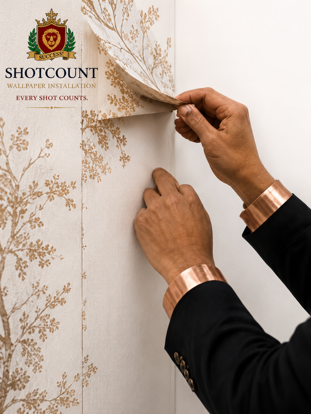 Wallpaper installer smoothing wall